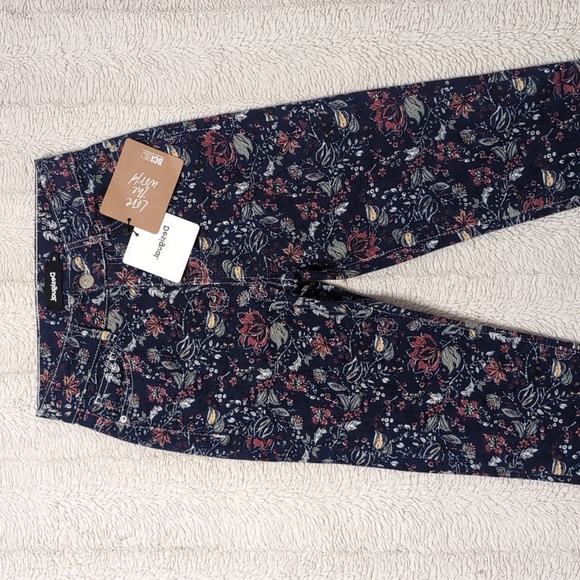 Desigual Sam Floral Pants NWT Navy Women's 24 - Picture 2 of 8